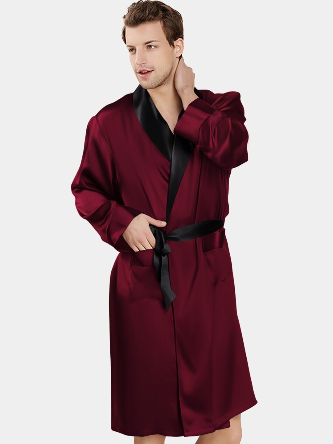 Bella Babe by SK Premium Satin Long Sleeved Robe With Belt