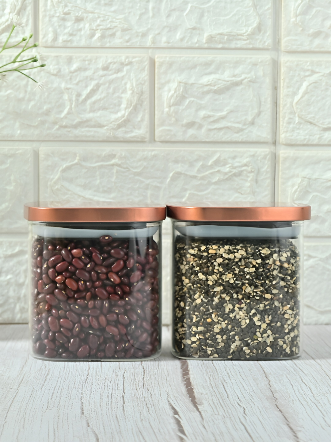 Femora Transparent 2 Pieces Square Storage Jar with Airtight Steel Lid - 750ml Each