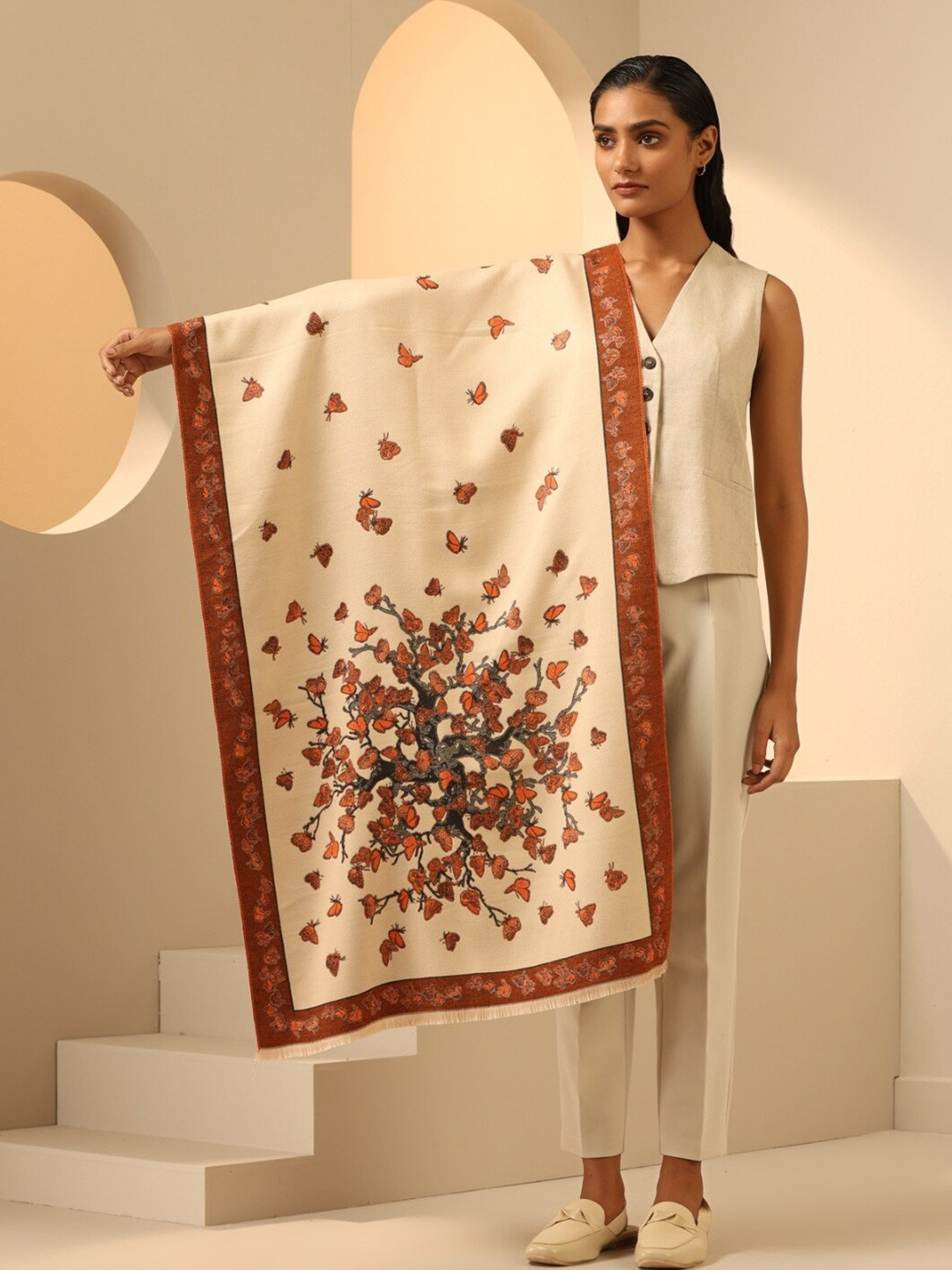 DUSALA INDIA Jacquard Reversible Vegan Wool Cashmere Stole