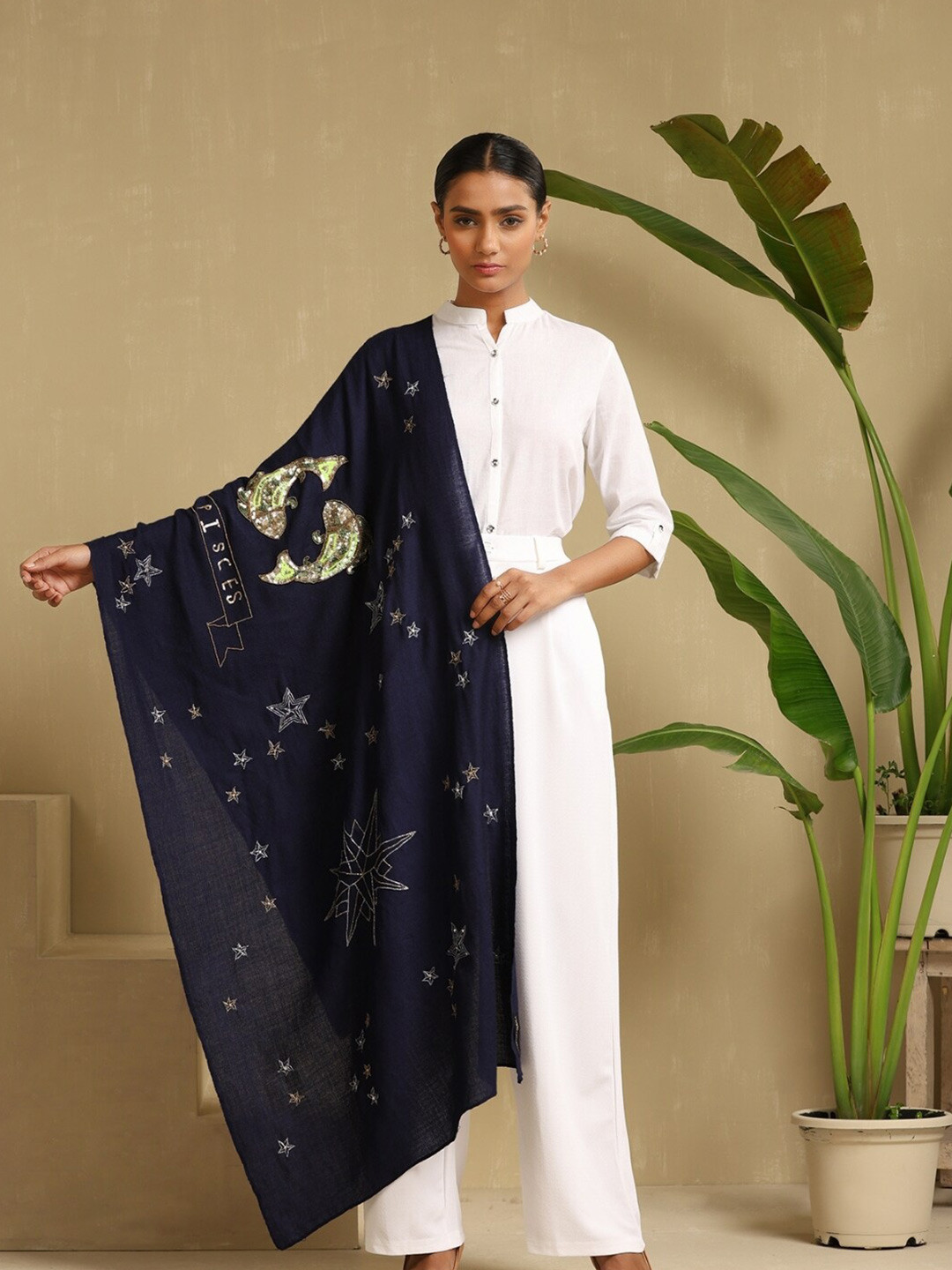 DUSALA INDIA Pisces Embroidered Woolen Stole