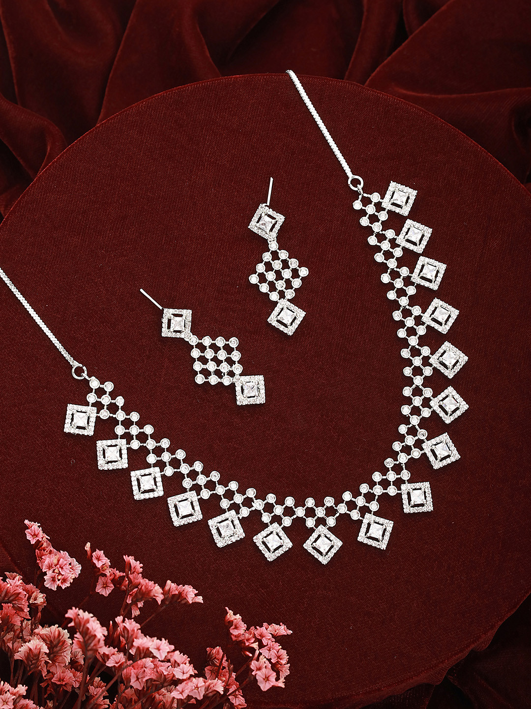 Aadvik Designs Sliver-Plated AD-Studded Jewellery Set