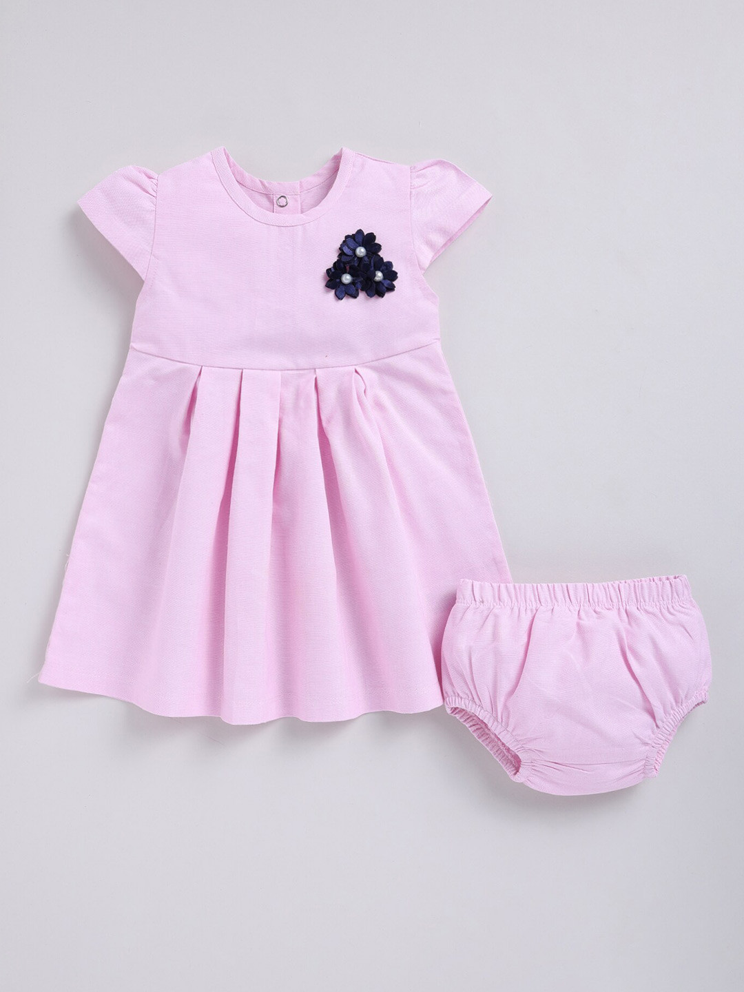 BABY GO Girls Cotton Round Neck Cap Sleeves Fit & Flare Dress With Panty