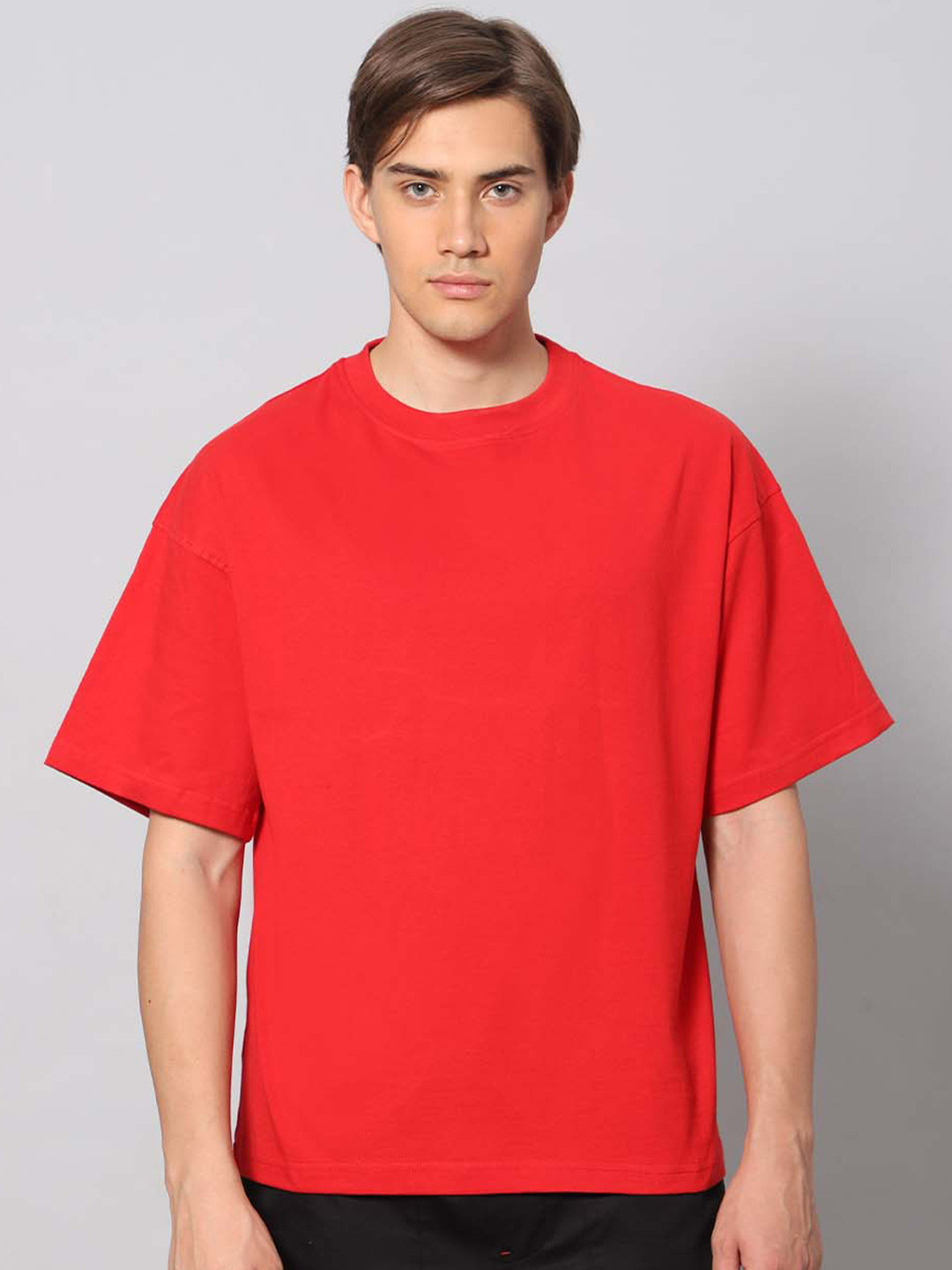Besick Round Neck Drop-Shoulder Sleeves Cotton Oversized T-shirt