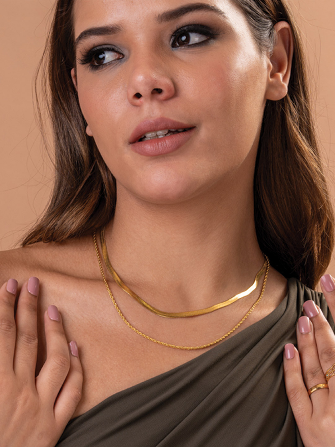 PALMONAS Double Rope Gold-Plated Cubic Zirconia Necklace