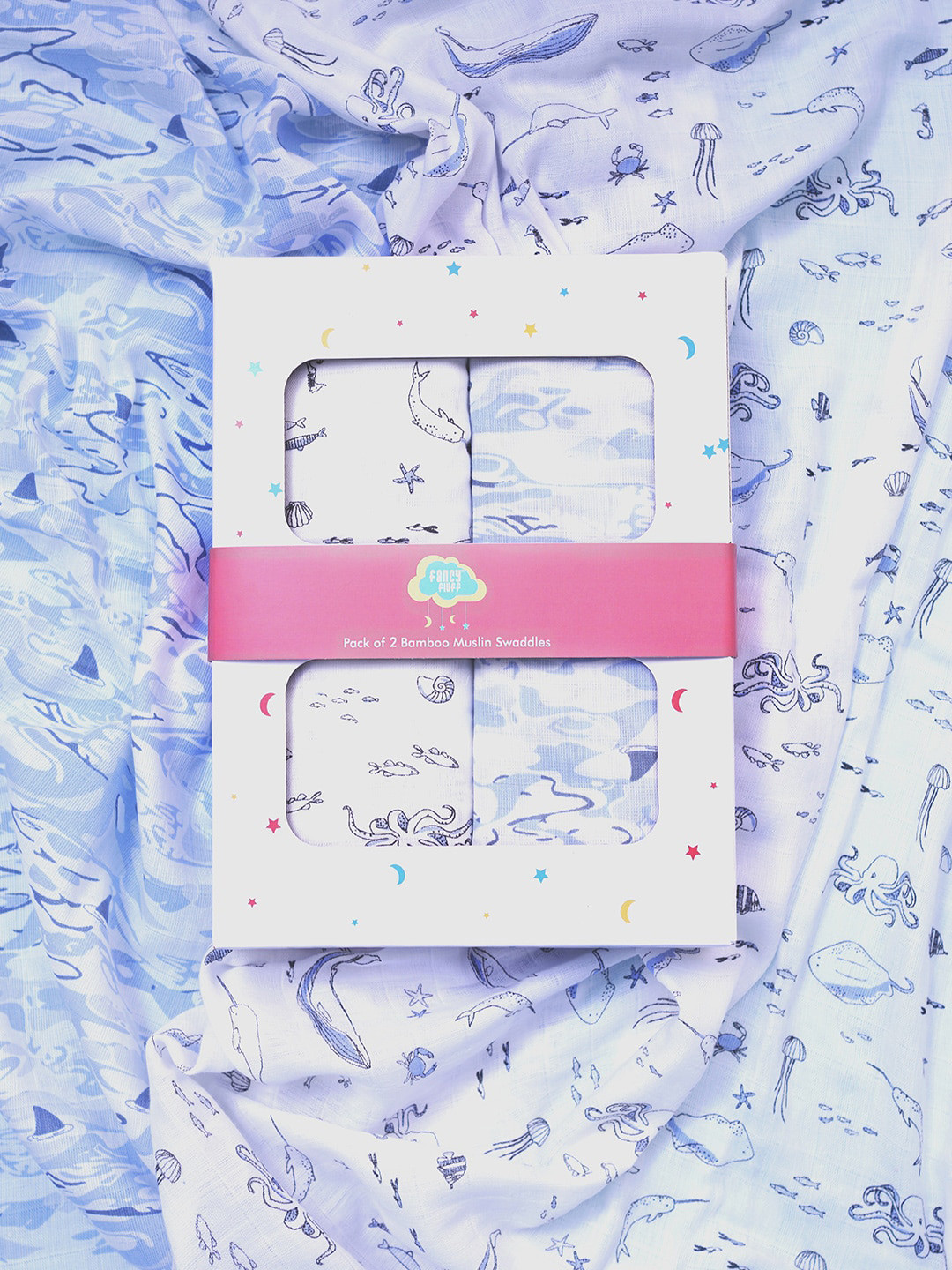 Fancy Fluff Boys Pack of 2 Printed Bamboo Cotton Swaddles