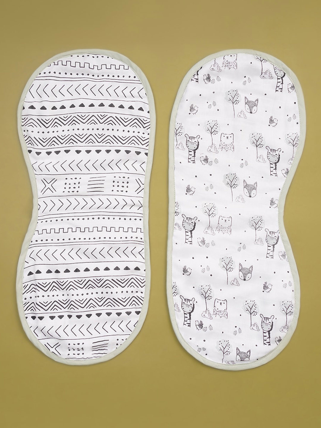 Fancy Fluff Kids 2-Pcs White Printed Bamboo Cotton Bibs