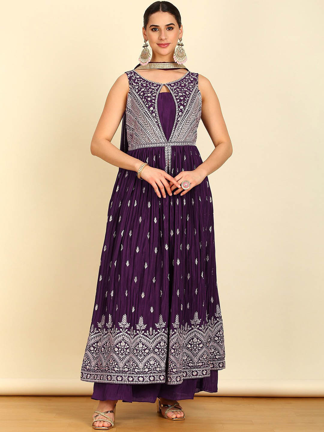Soch Alina Cut Round Neck Ethnic Motifs Embroidered Pleated Beads and Stones Kurta Set