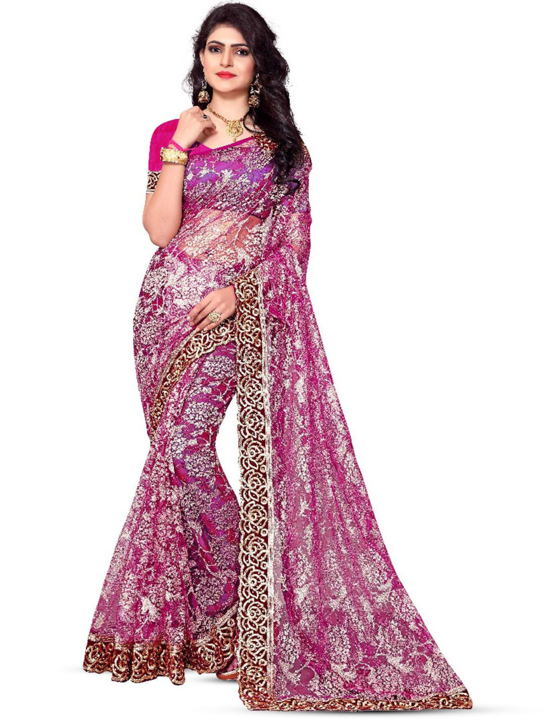 Aruna Sarees Embellished Embroidered Net Saree