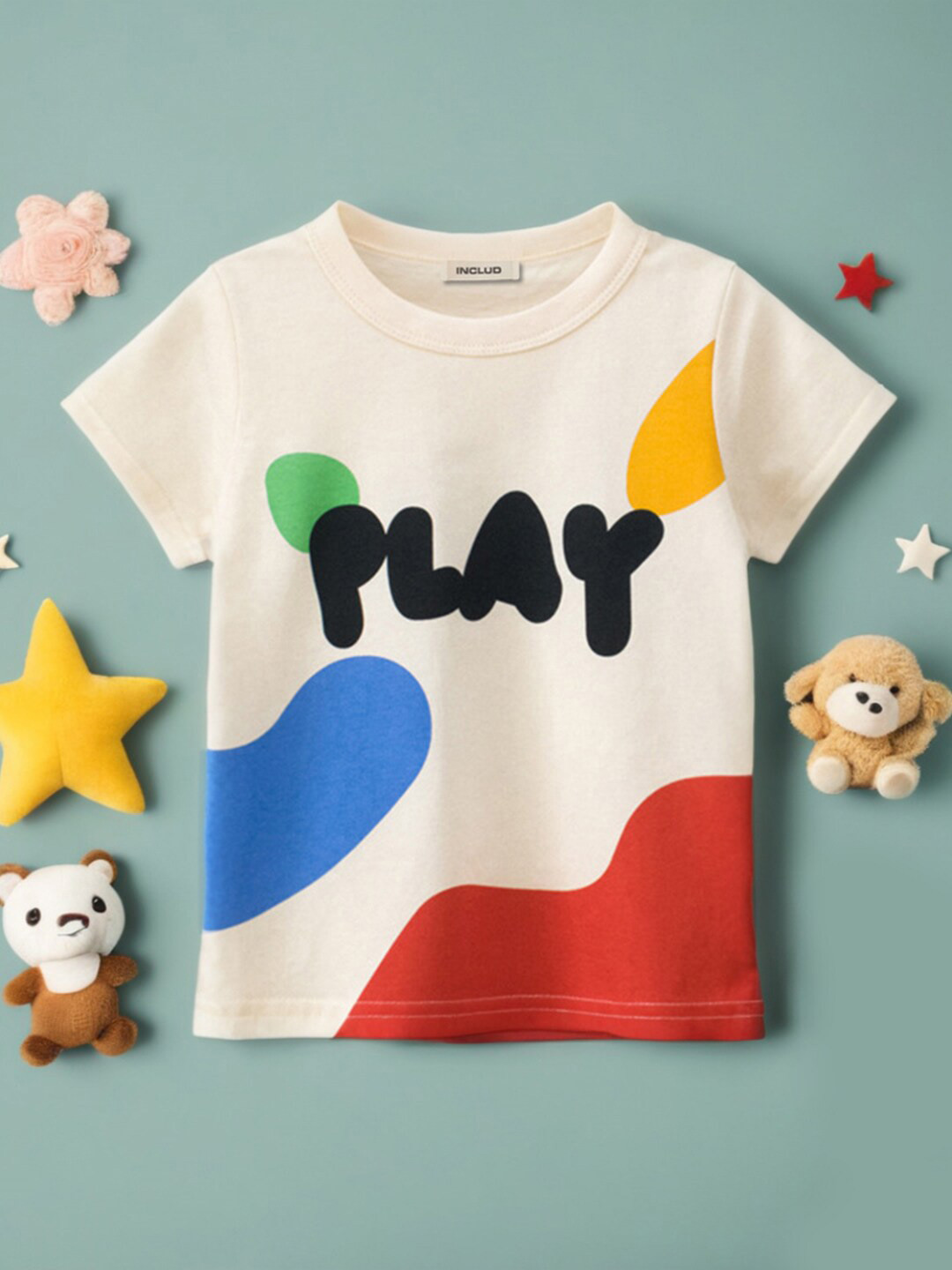 INCLUD Girls Round Neck Typography Printed Cotton Short Sleeves T-shirt