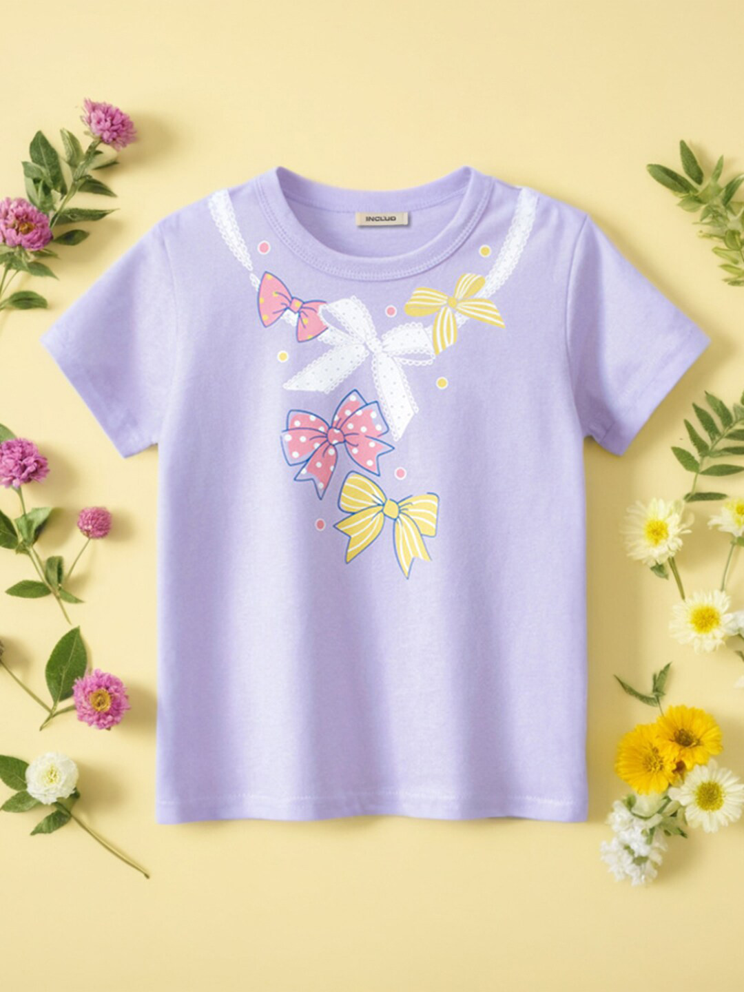 INCLUD Girls Floral Printed Short Sleeves Round Neck T-shirt