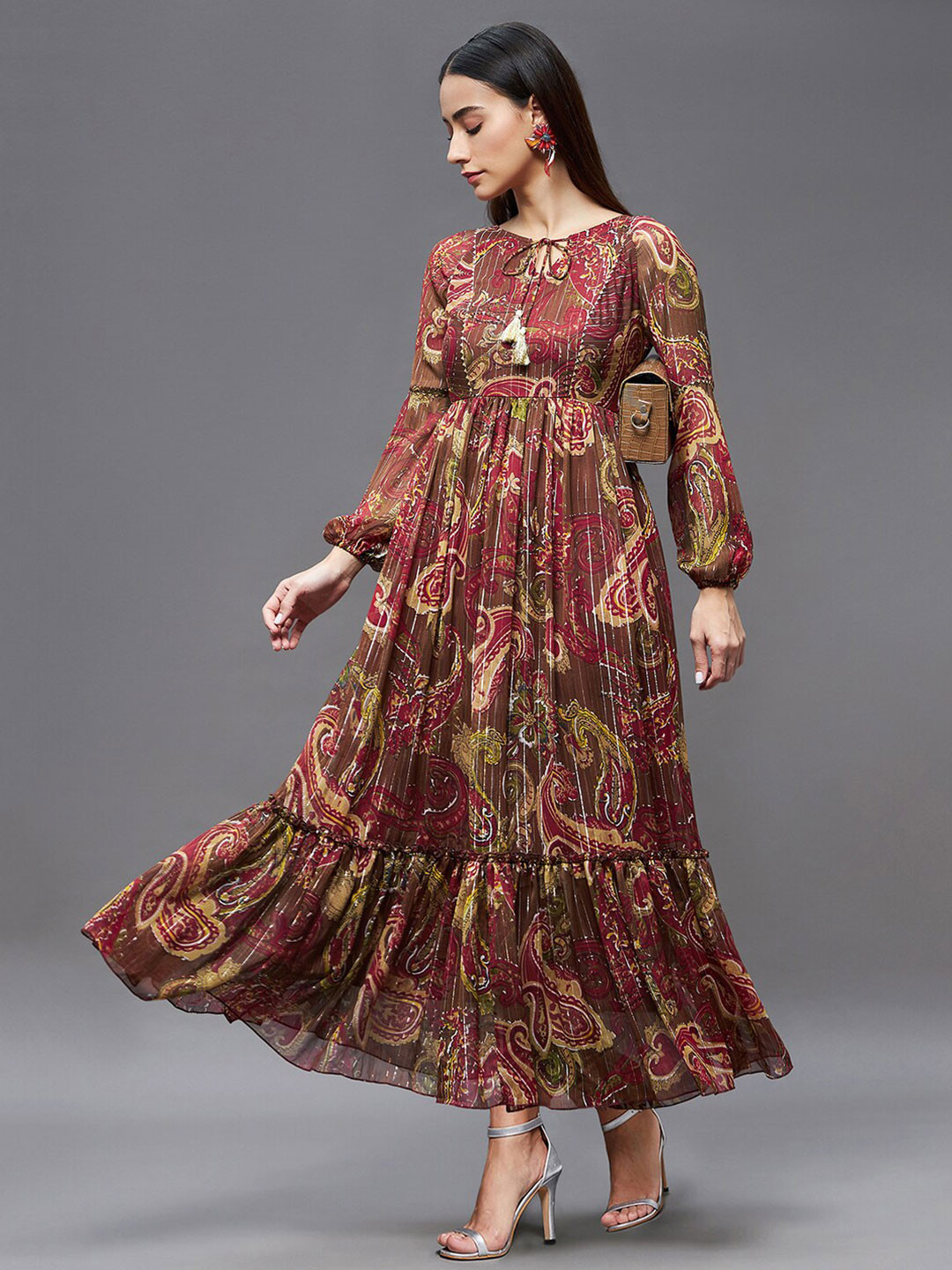 all about you Women Relaxed Fit Maxi Lurex Chiffon Dress