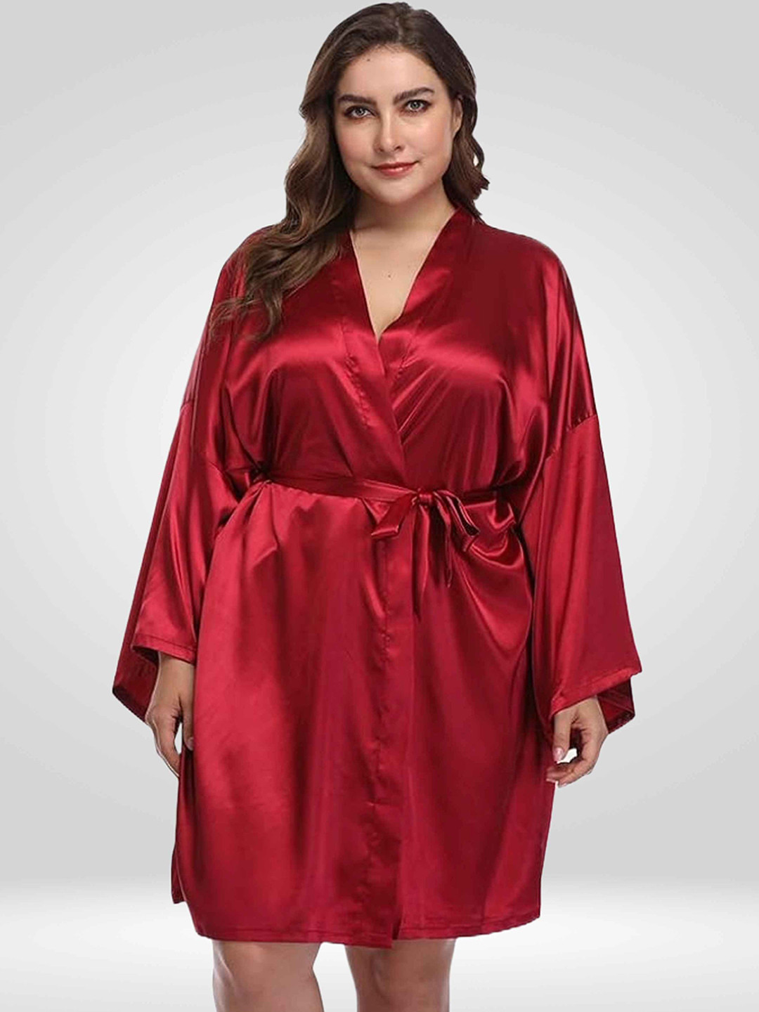 Bella Babe by SK Plus Size Kimono Sleeves Satin Robe