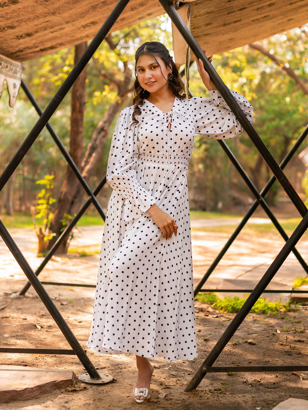 Calmna Polka Dots Printed A-Line Midi Dress