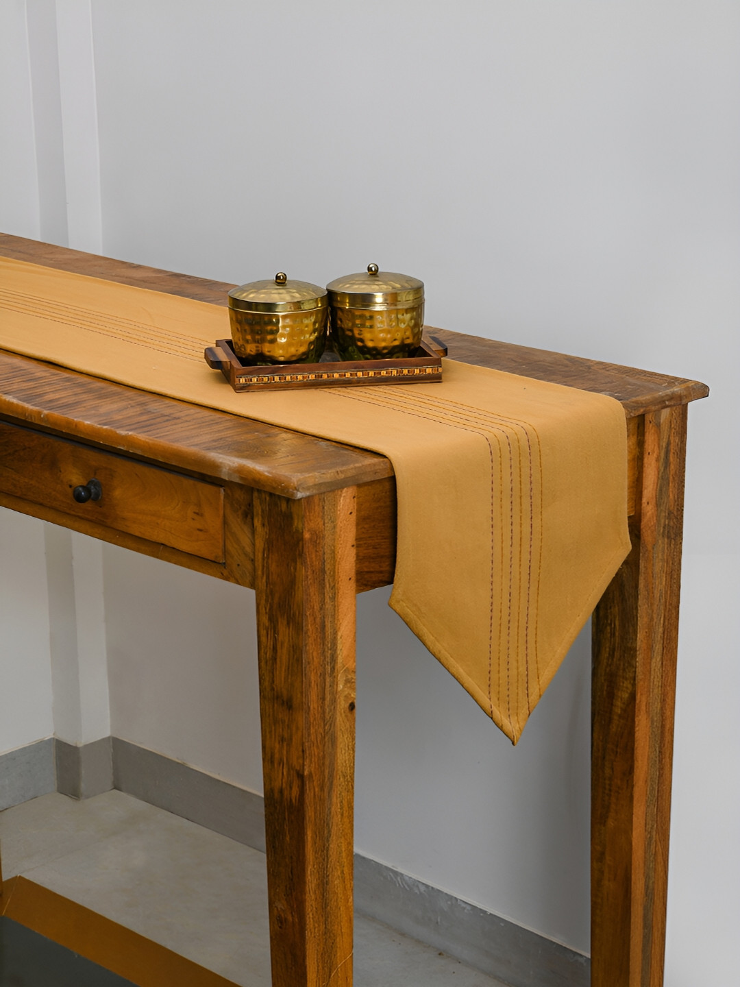 Ratan Cart Yellow Rectangle Cotton Rectangle Table Runner