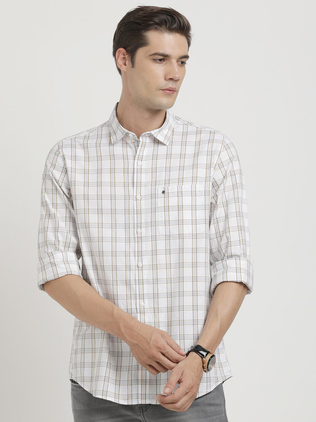 Turtle Tartan Checked Printed Relaxed Slim Fit Cotton Opaque Casual Shirt