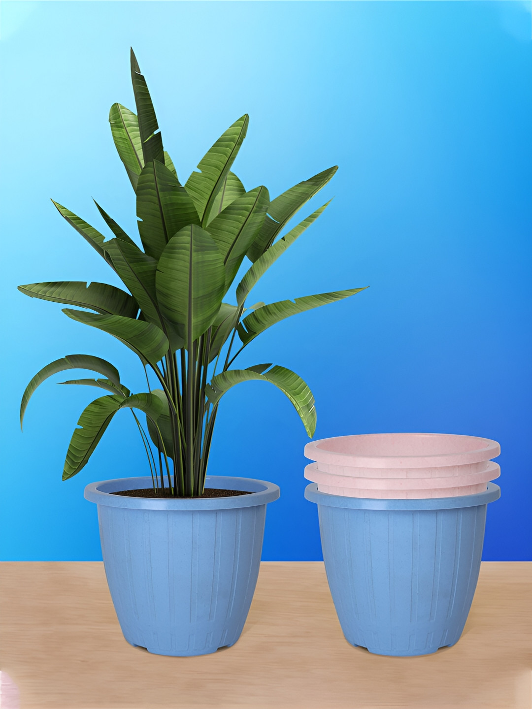 Kuber Industries Blue & Pink 4 Pieces Marble Duro Planters