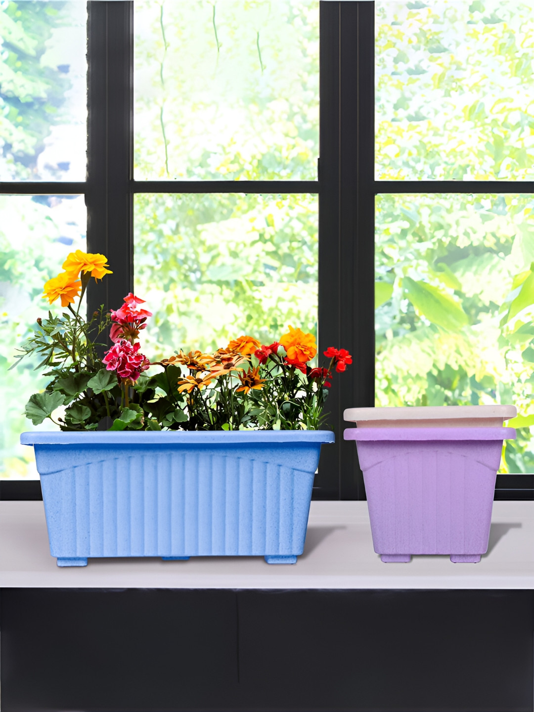 Kuber Industries Marble Jupitar Blue & Purple 3 Pieces Textured Lightweight Planters