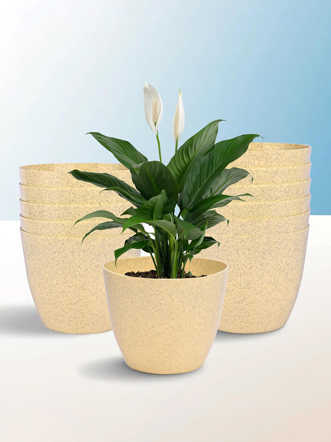 Kuber Industries Marble Cool 12 Pcs Beige Durable Planter