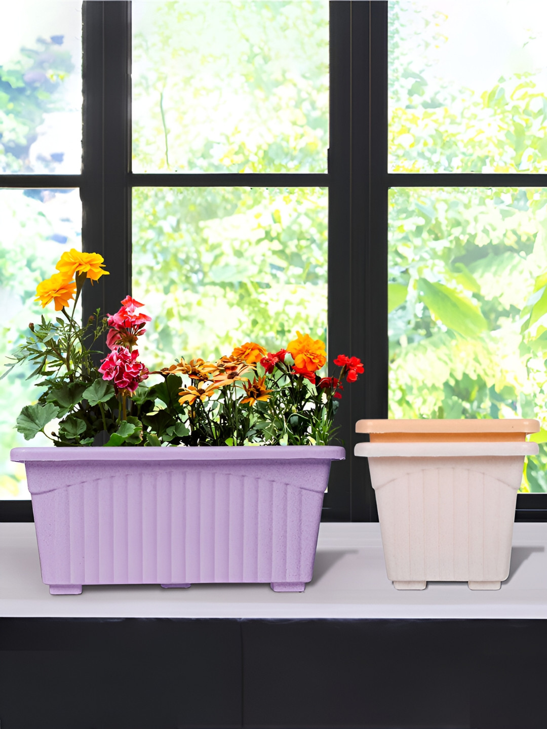 Kuber Industries Marble Jupitar purple & Pink 3 Pieces Textured Lightweight Planters