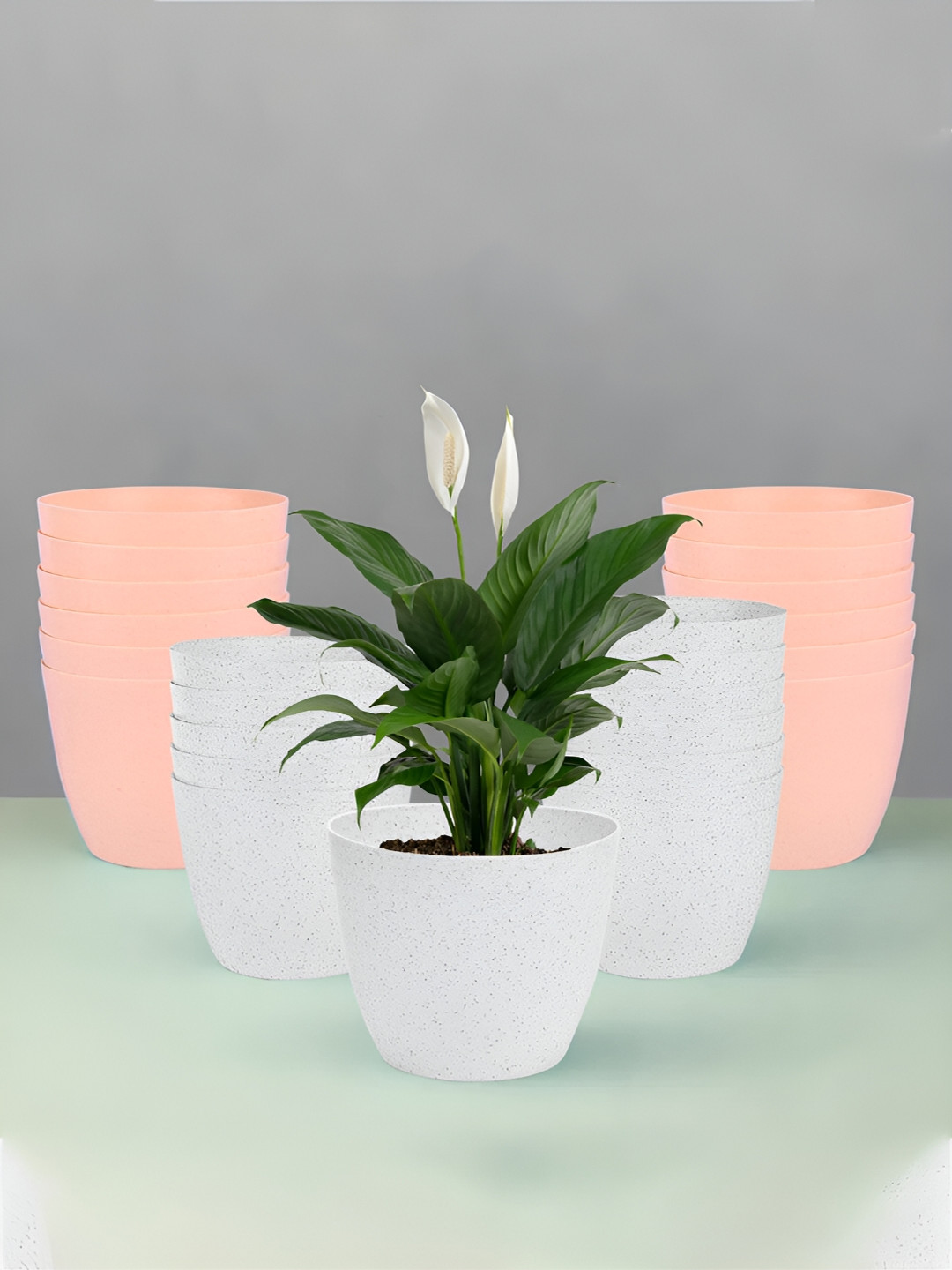 Kuber Industries White & Peach 24 Pieces Marble Planters
