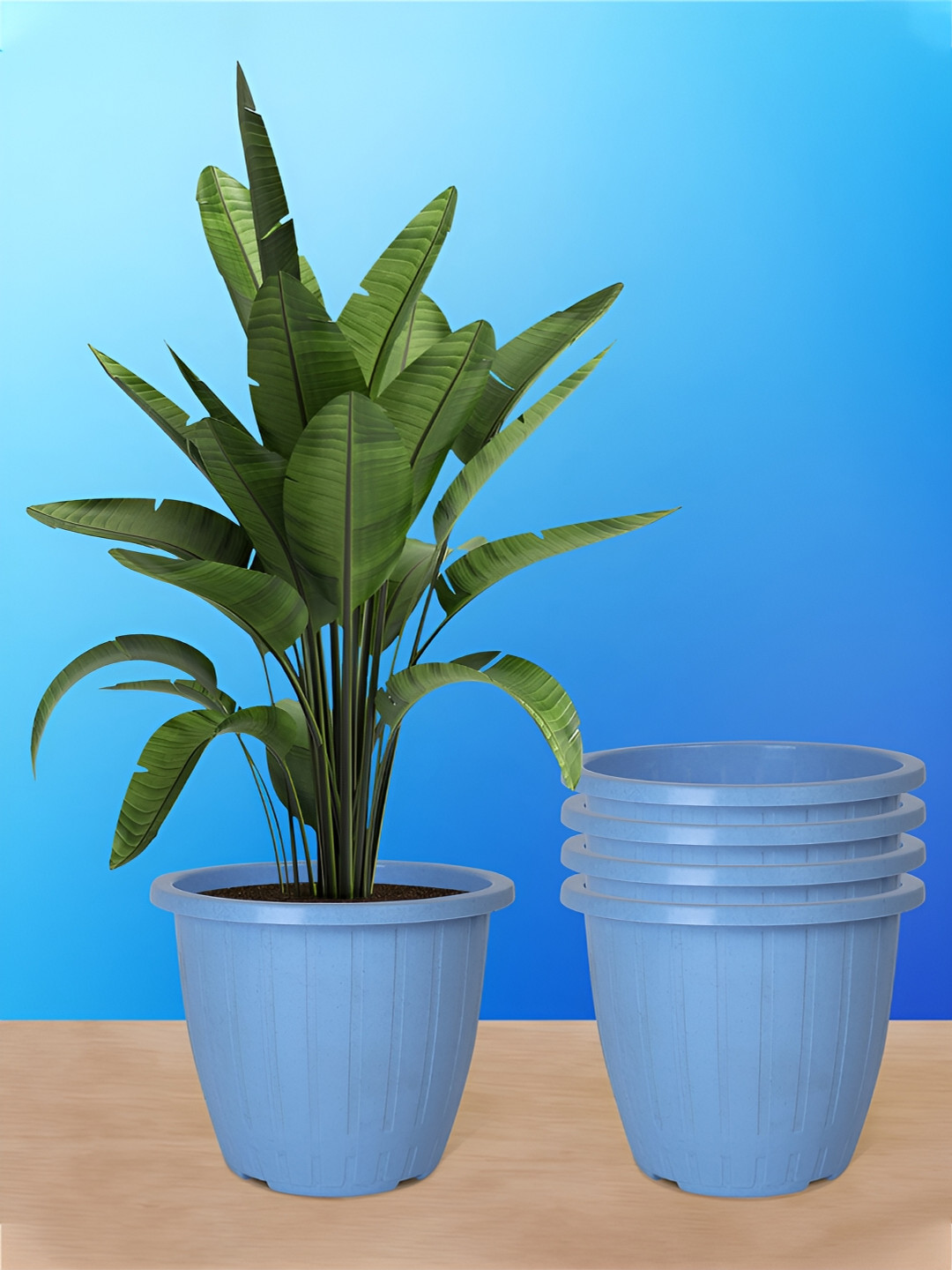 Kuber Industries Blue 5 Pieces Marble Duro Planters