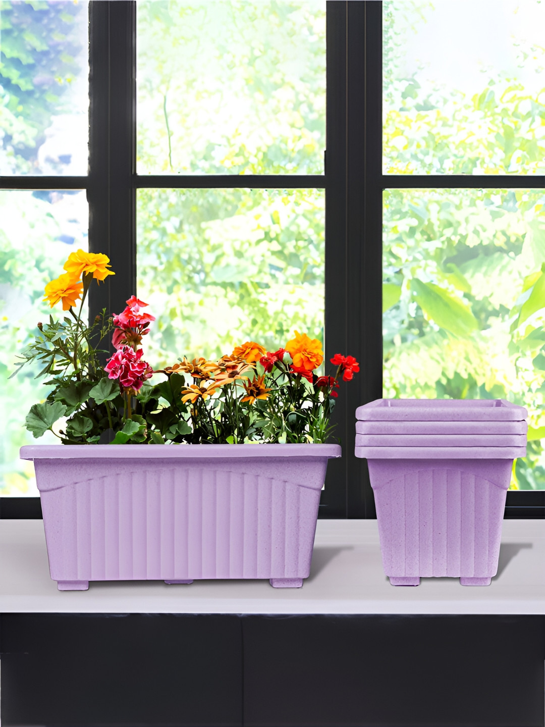 Kuber Industries Purple 5 Pieces Textured Marble Jupitar Planters