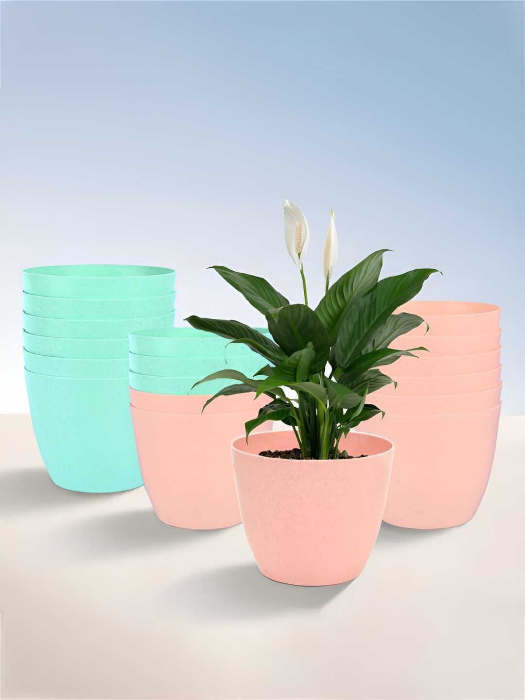 Kuber Industries Marble Cool Peach & Sea Green 18 Pieces UV Protected Planters