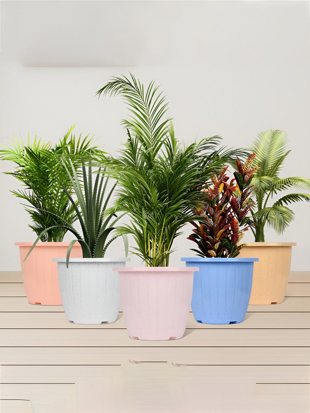 Kuber Industries Marble Duro Pink & Beige 12 Pieces Textured Lightweight Planters