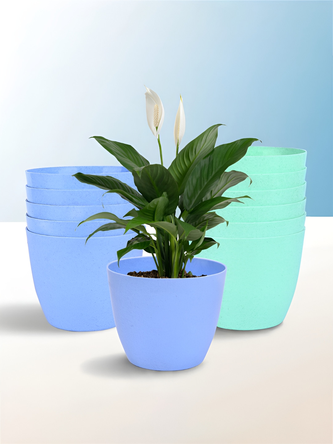 Kuber Industries Blue & Sea Green 12 Pieces Marble Cool Planters