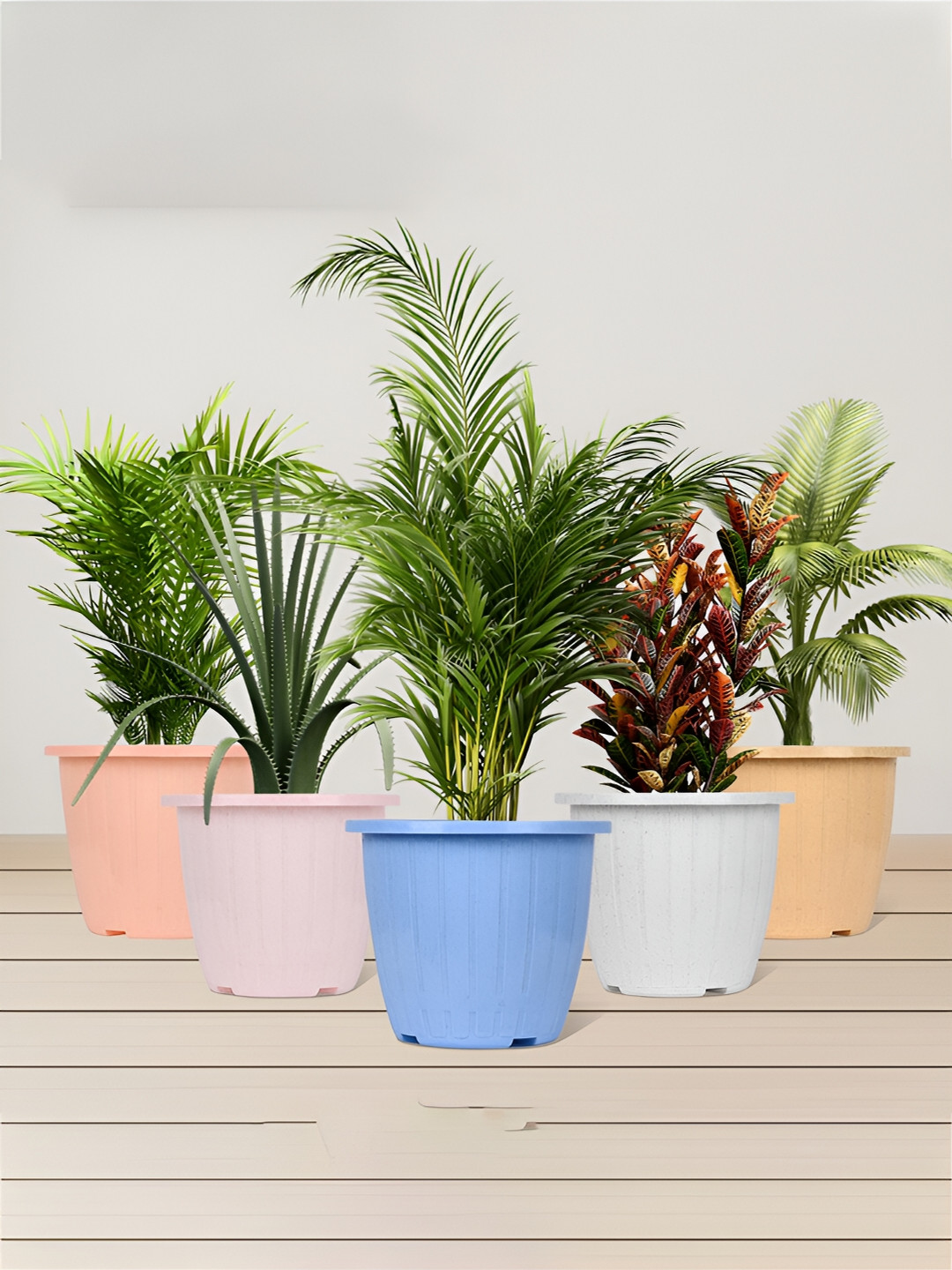 Kuber Industries Marble Duro 6 Pieces Blue & Beige Textured Lightweight Planters