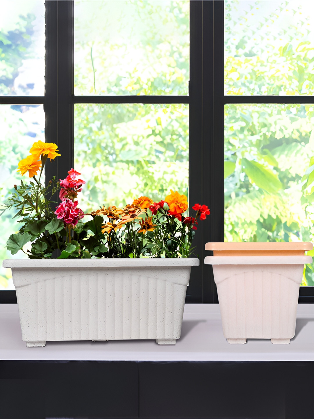 Kuber Industries Marble Jupitar White & Pink 3 Pieces Lightweight Planters