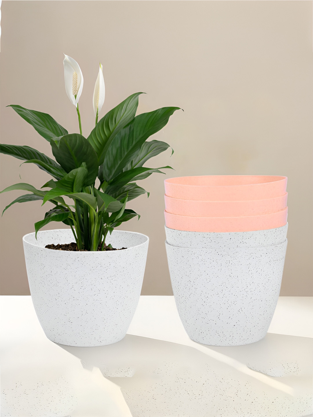 Kuber Industries Marble Cool White & Peach 6 Pieces Lightweight Planters