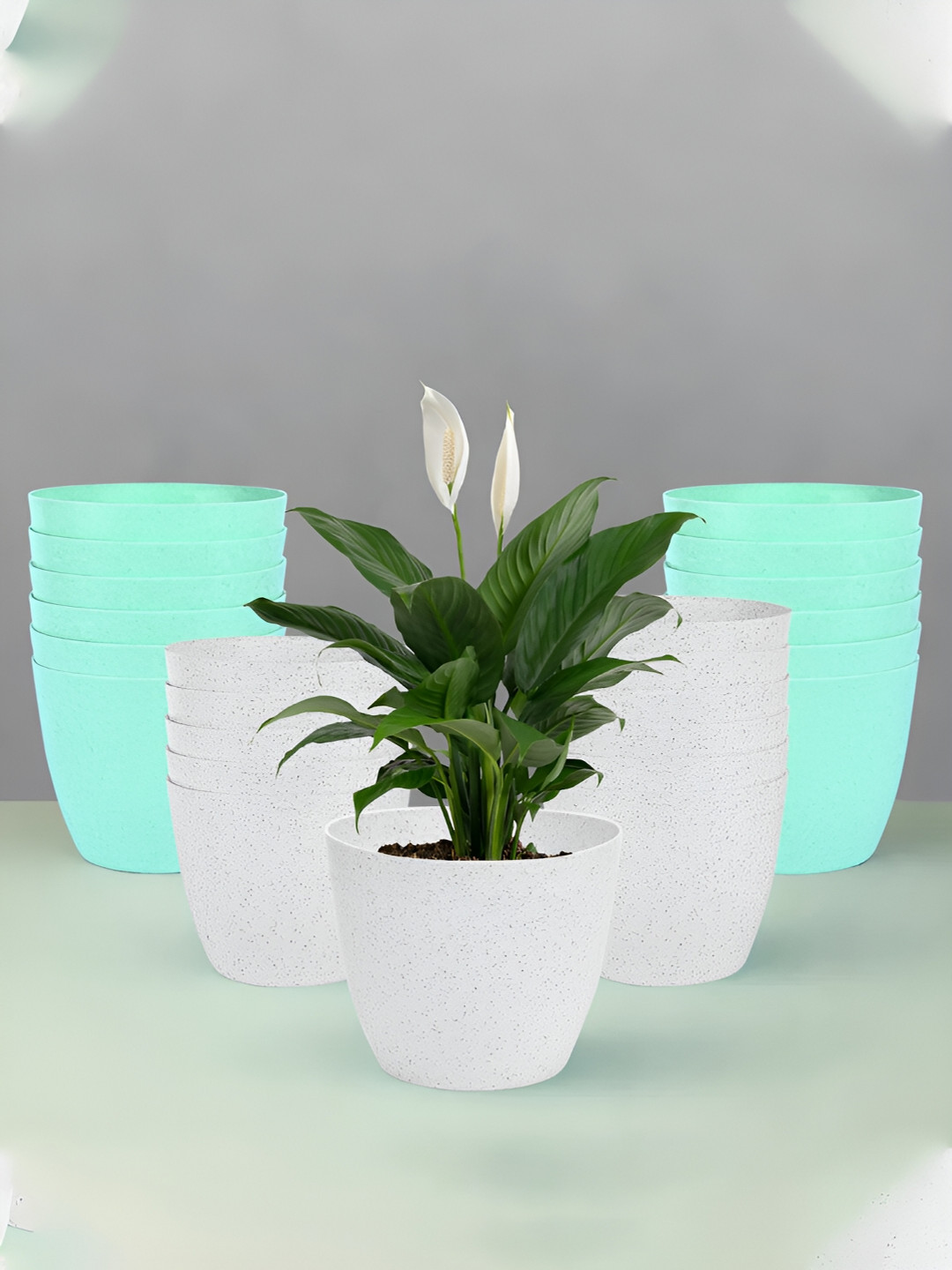 Kuber Industries White & Green 24 Pieces Marble Planters