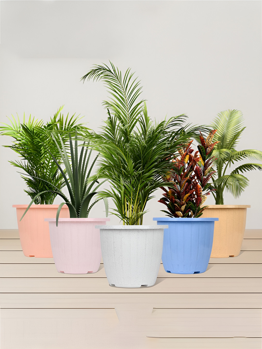 Kuber Industries Marble Duro 6 Pieces White & Beige Textured Lightweight Planters