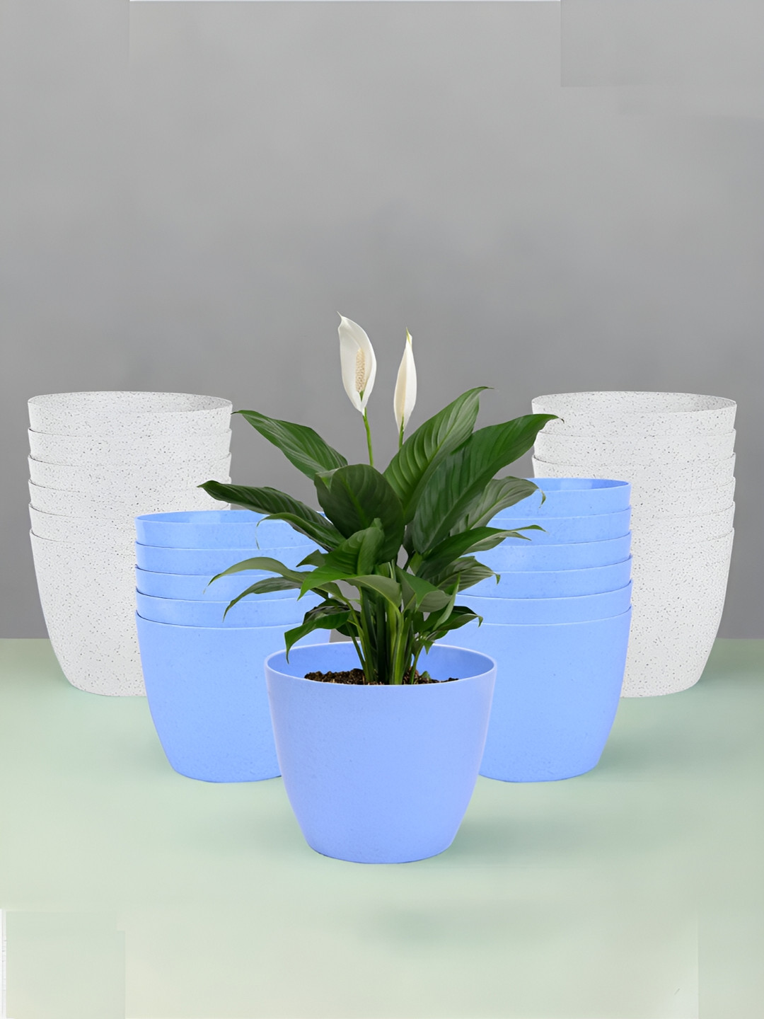 Kuber Industries Marble Cool Blue & White 24 Pieces Lightweight Planters