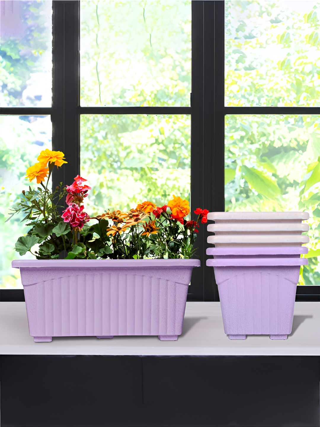 Kuber Industries Purple & Pink 6 Pieces Marble Finish Planters