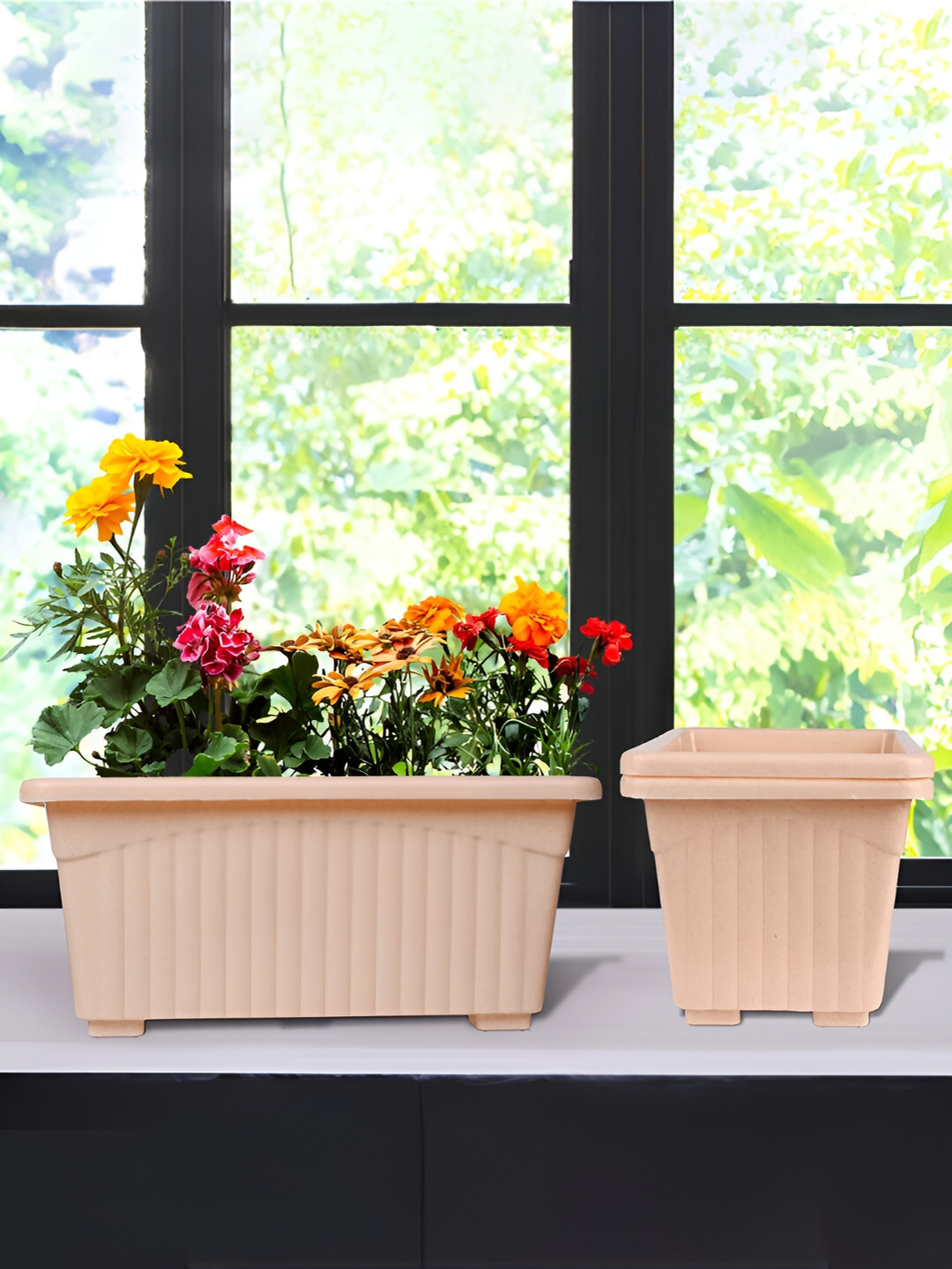 Kuber Industries Marble Jupitar Peach 3 Pieces Textured Lightweight Planters