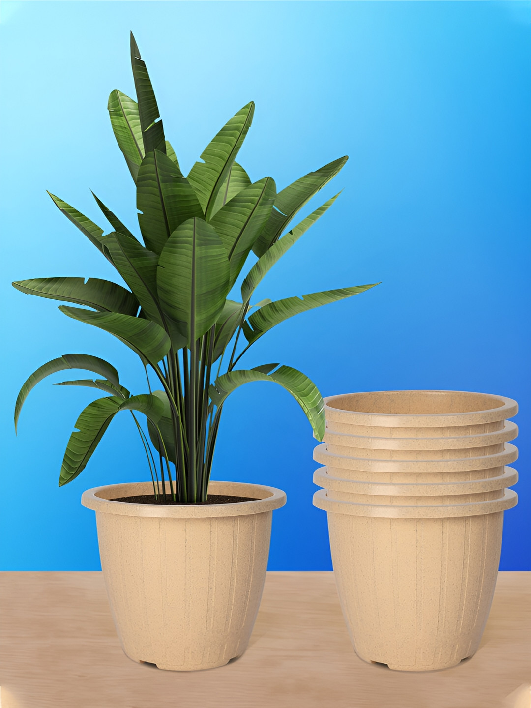 Kuber Industries Beige 6 Pieces Marble Finish Planters