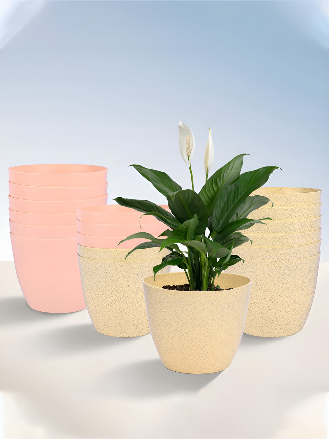 Kuber Industries Beige & Peach 18 Pieces Lightweight Planters