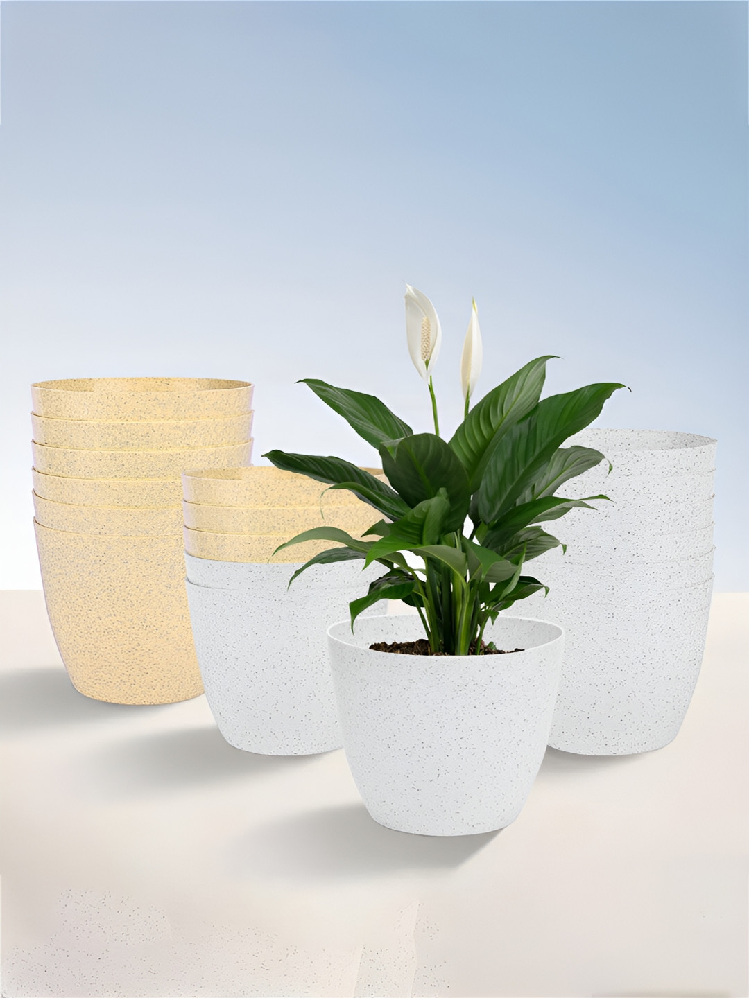 Kuber Industries  Marble Cool White & Beige 18 Pieces UV-protected Planters