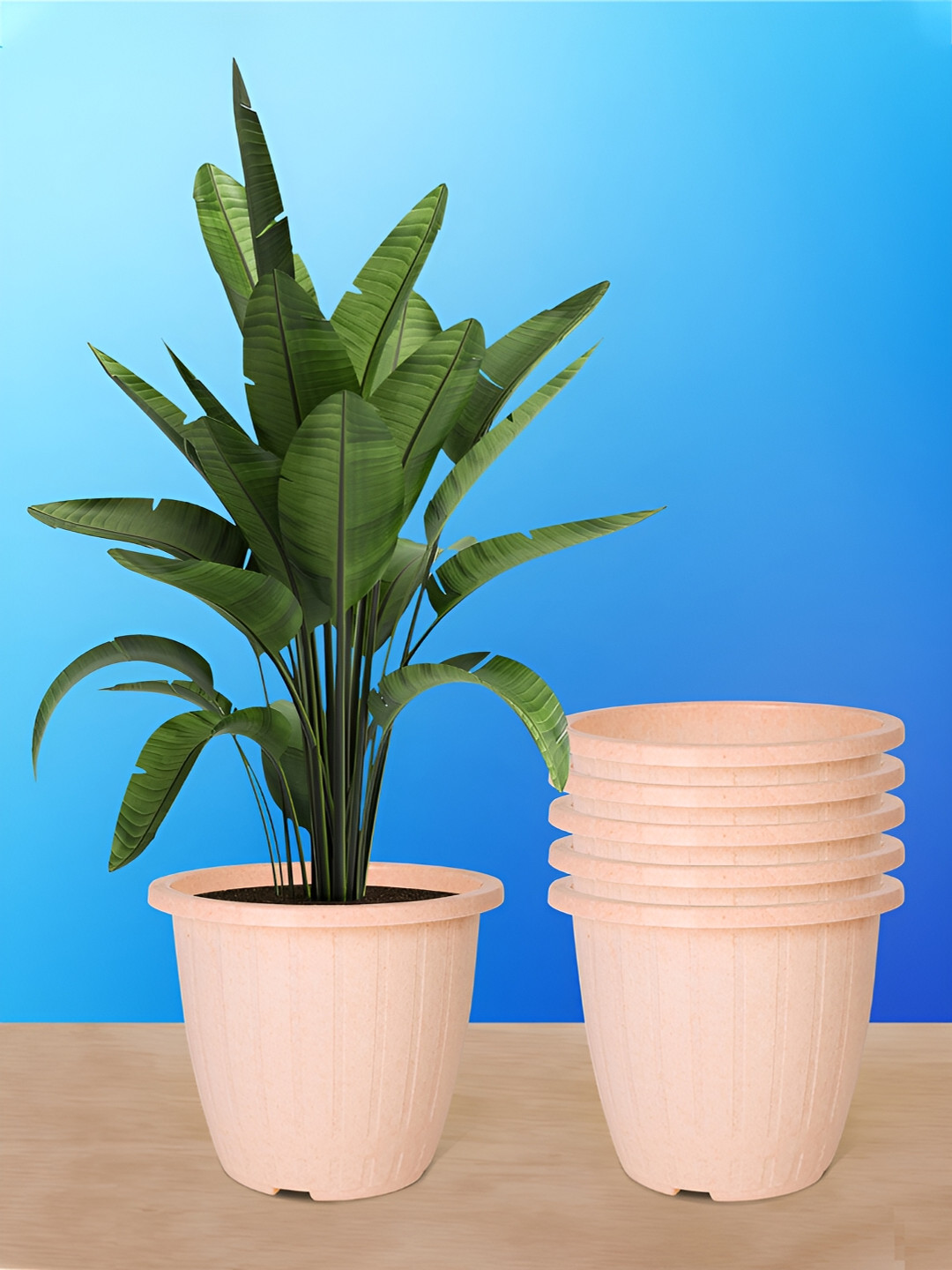 Kuber Industries Peach 6 Pieces Marble Finish Planters