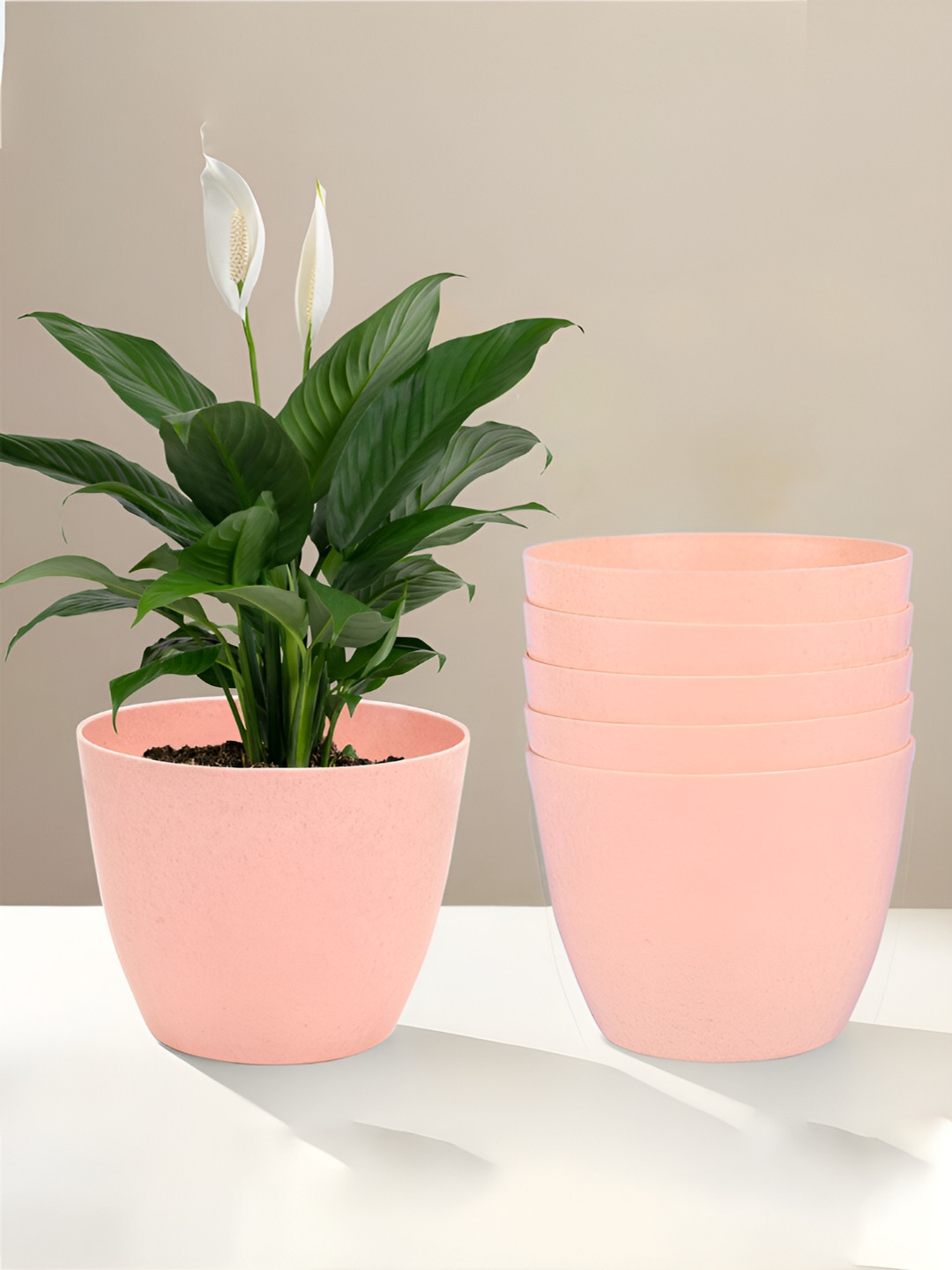 Kuber Industries Marble Cool Peach 6 Pieces Lightweight Planters