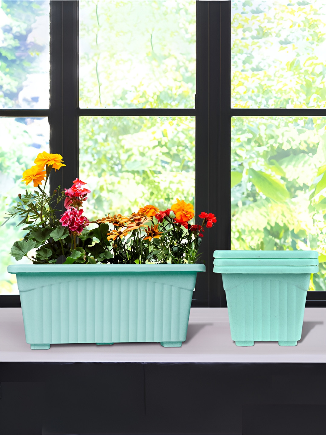 Kuber Industries Marble Jupitar Green 4 Pieces UV-Protected Planters