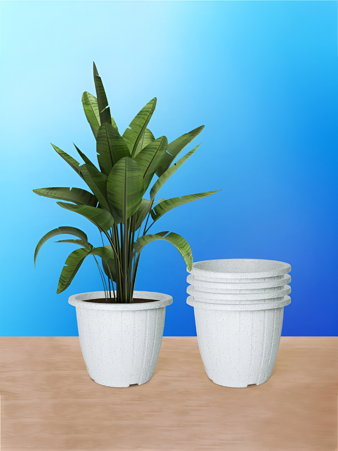 Kuber Industries Marble Duro White 5 Pieces Textured UV-Protected Planters