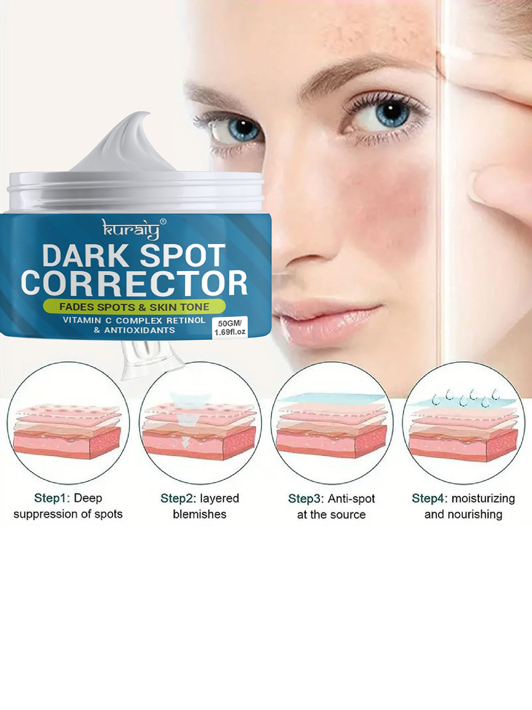 KURAIY Whitening Cream Anti Dark Spots Pigmentation Blemish Moisturizing-50gm