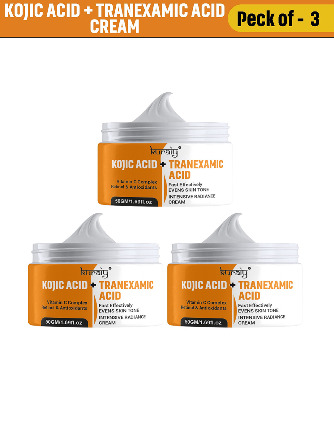 KURAIY Set Of 3 Kojic Acid & Tranexamic Intensive Radiance Cream - 50g Each