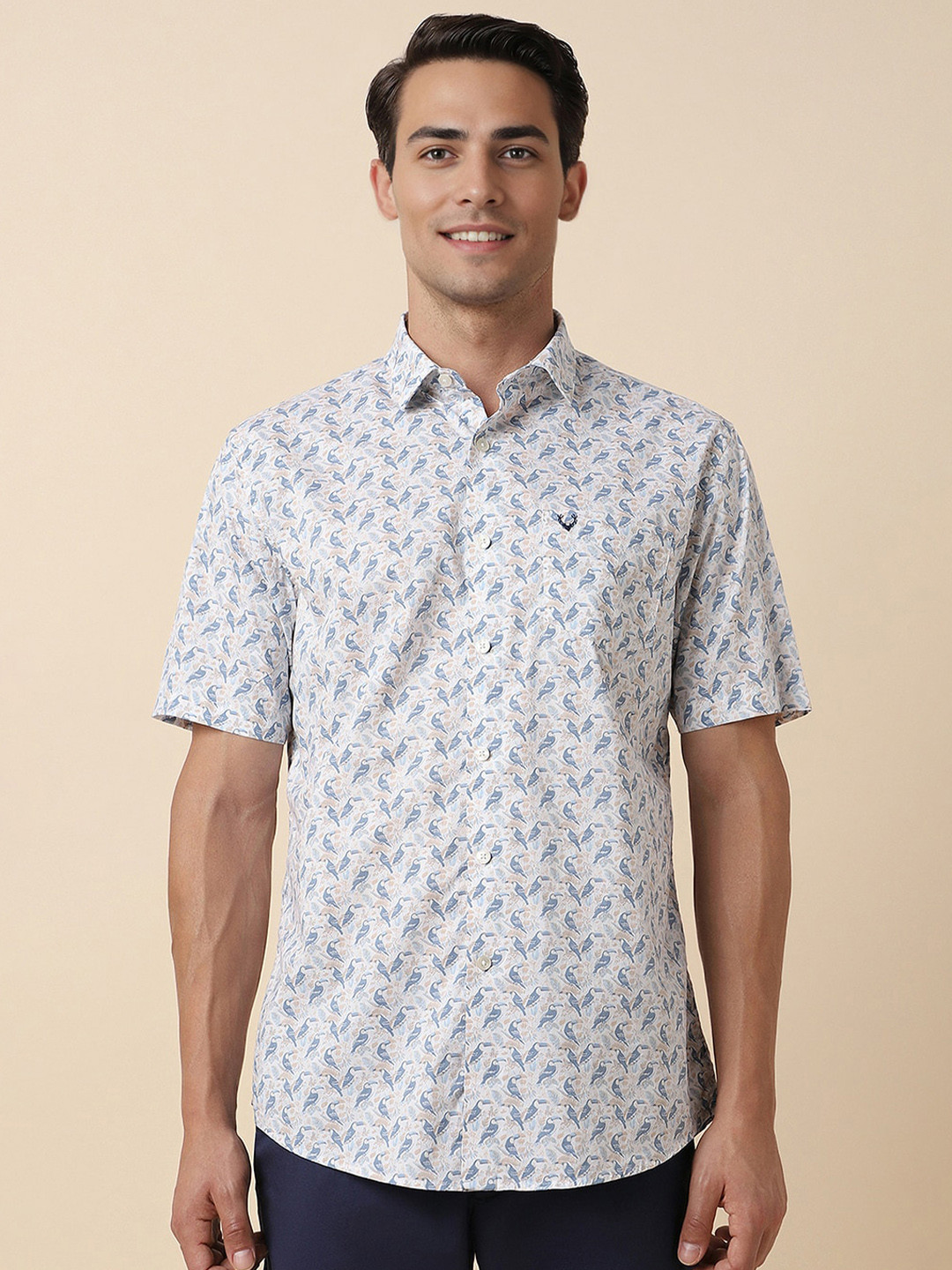 Allen Solly Floral Printed Spread Collar Curved Cotton Slim Fit Casual Shirt