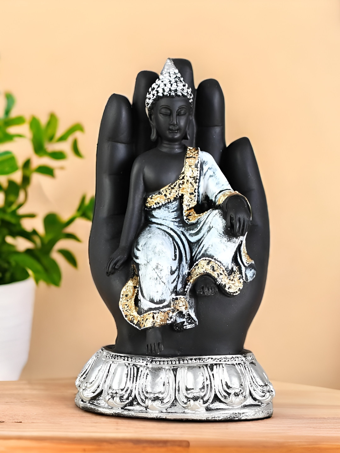 Ascension Palm Buddha Black Polyresin Matte Prayer Room Hand-Crafted Medium Showpiece - 7.5 Inches