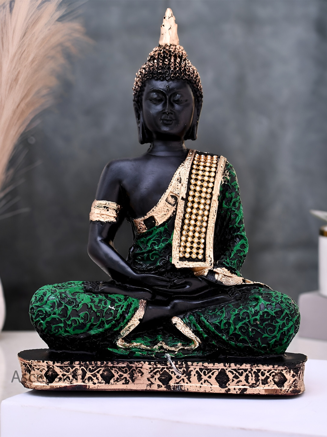 Ascension Sitting Buddha Black Polyresin Matte Home Office Medium Showpiece - 9.1 Inches