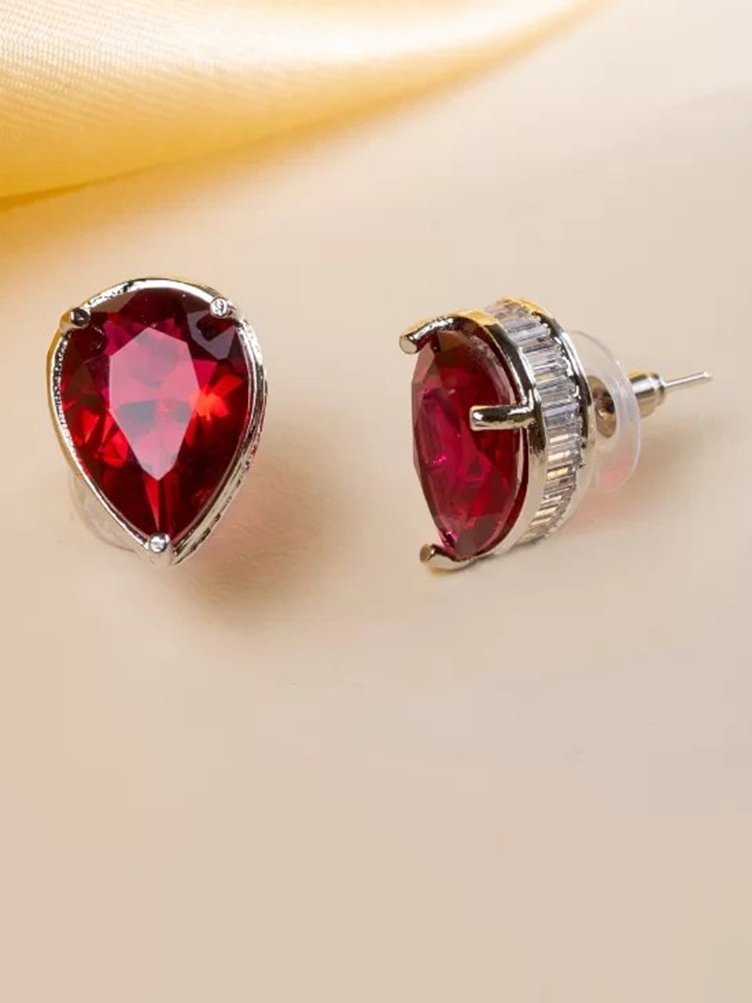 PUTSTYLE Silver-Plated American Diamond Studded Studs Earrings